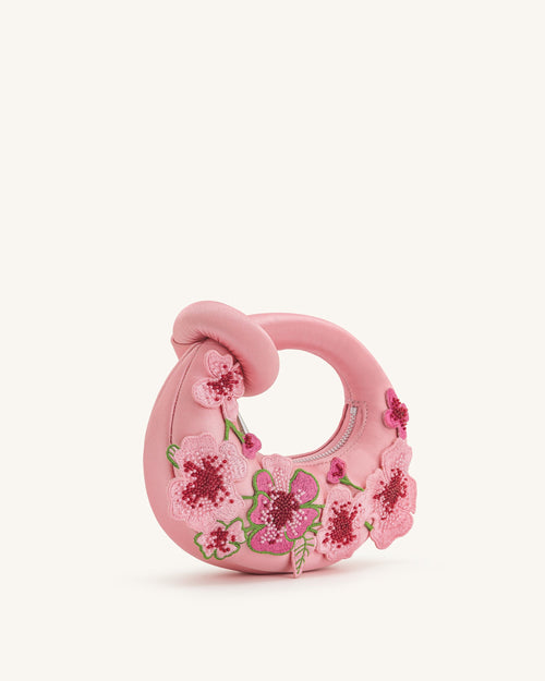 Abacus Embroidered Floral Mini Top Handle Bag - Pink