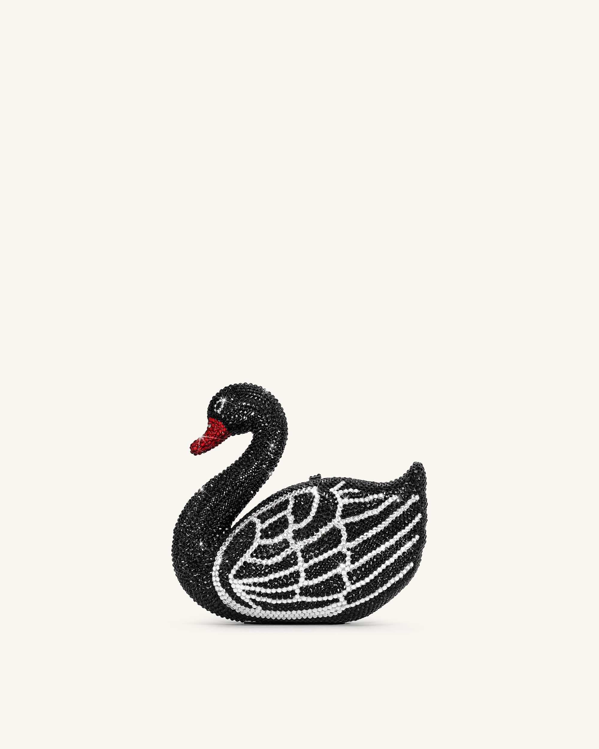 Kinsley Crystal Swan Clutch - Black